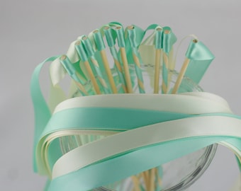 50PCS Wedding Wands with Double ribbon no bell Wand Streamers Ribbon sticks Wrapped Stick Magic fairy Wands For Wedding decors Bridal shower
