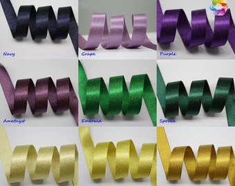 100 yardas, cinta de satén con purpurina dorada, 35 colores disponibles, 1/4'' (6 mm), 3/8" (9 mm), 5/8'' (16 mm), 7/8" (22 mm) para paquete de regalo, segunda parte