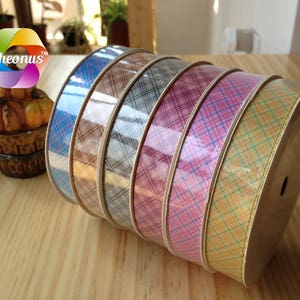 60 yards, 6 rolls 6 colors Satin Printed Ribbon, tweed, Stripe, 5/8&quot;, 16mm, 5/8 inch
