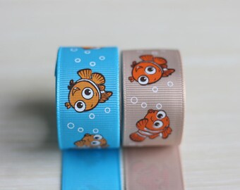 10 yardas 1 pulgada 1'' 25mm, cinta Grosgrain, pez payaso, Nemo, Marlin, cinta impresa