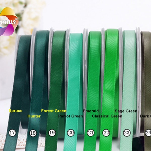 10 yards, 1/4 », 3/8 », 5/8'', 3/4'', 7/8'', ruban de satin 1'', Vert III, Hunter Forest Parrot Emerald Classical Green Sage Green Dark Olive