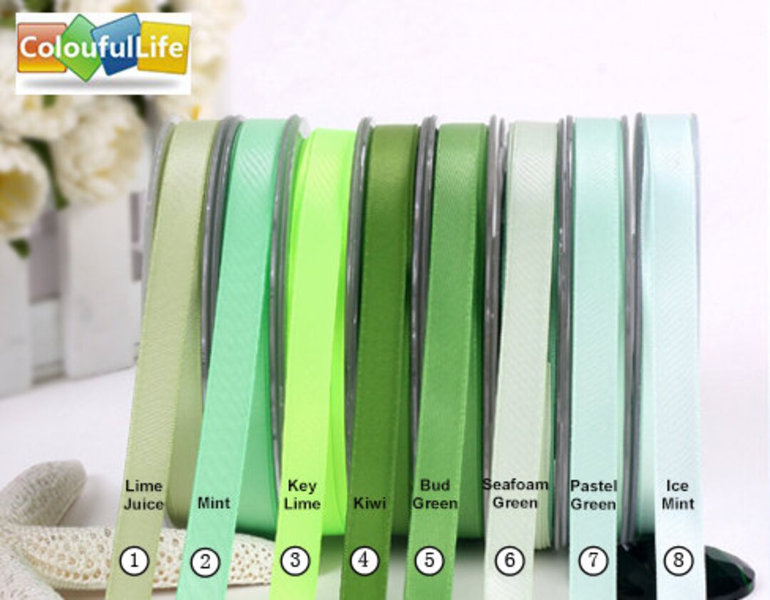 100 Yards,double Faced Satin Ribbon, Green, 1/46 Mm,3/89 Mm,1/213 Mm,5/ ...