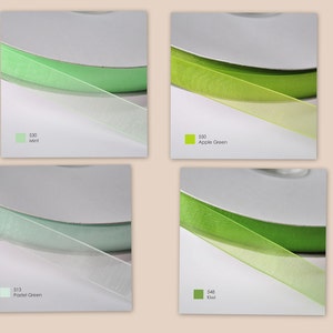 200 Yards, Polyester Organza ribbon, Organza Sheer Ribbon, Green, Emerald, 11 colors available,  3 widths available, 3/8&quot;, 7/8&quot;, 1-1/2&quot;