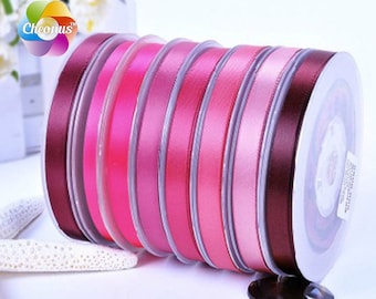 10 yards, 1/4", 3/8", 5/8'', 3/4'', 7/8'', 1‘’ Satin ribbon, Red I, Wine Virtual Pink Shocking Pink Rosewood Colonial Rosy Mauve Burgundy