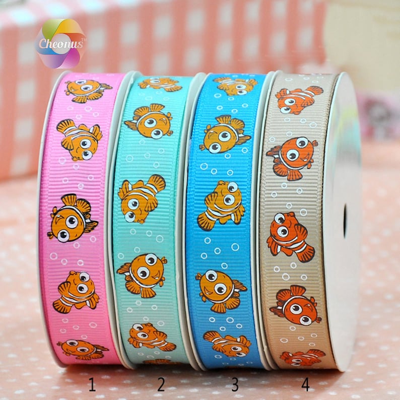 Nemo\uff0cMarlin\uff0c printed ribbon 1 inch 1/'/' 25mm Clown fish Grosgrain ribbon 5 yards