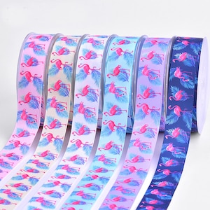5 yards 1 inch 1&#39;&#39; 25mm Grosgrain ribbon Sping, Flamingo, printed ribbon
