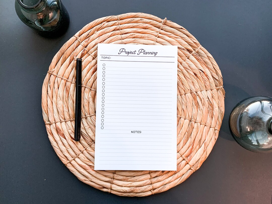 Project Planner Notepad 5.5x8.5 Half Letter Notepad, Project Page Notes Project Notes Minimal