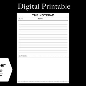 The Notepad | Printable Notes | Letter | Minimalist Note Page | 11 x 8.5 in Printable Page | Notes Template | Note page download