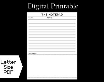 The Notepad | Printable Notes | Letter | Minimalist Note Page | 11 x 8.5 in Printable Page | Notes Template | Note page download