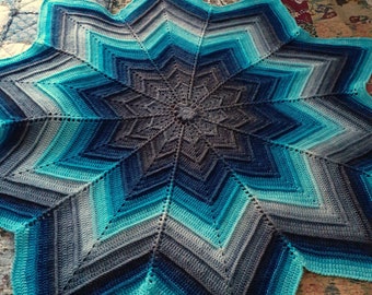 Handmade Crochet Star Blanket Blue Gray