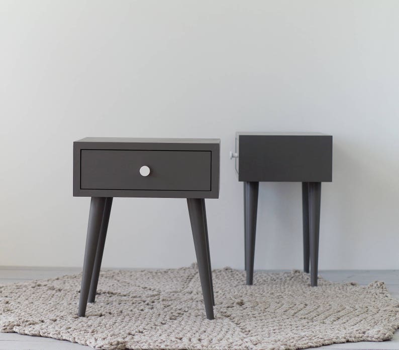 Grau Mid-Century Nachttisch Nachttisch mit Schublade | Etsy