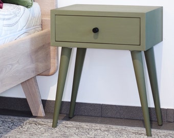 One drawer nightstands | Side Tables | Mid-Century modern bedside table | Scandinavian style | Green Modern table