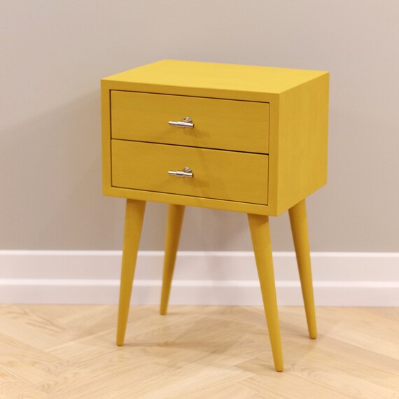 Mustard bedside Tables with two drawers Midcentury Modern Etsy