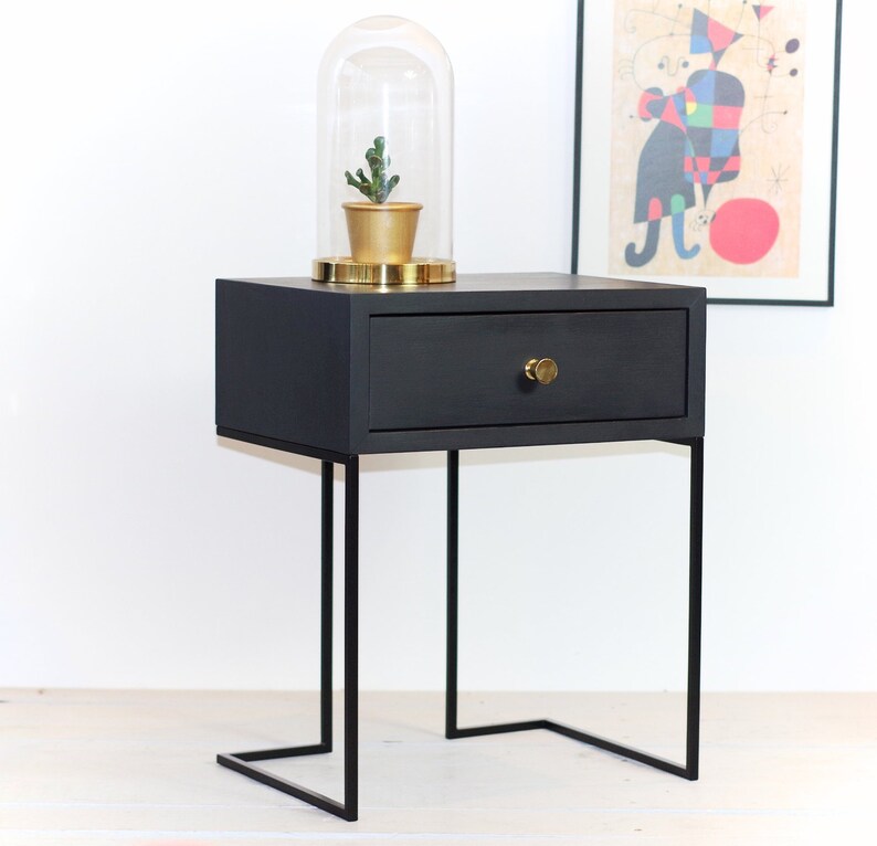 Black Bedside Table Mid Century Style Solid Oak Image 0