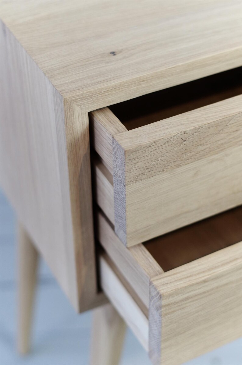 Oak White Oiled Nightstand Mid Century Modern Bedside Table Etsy