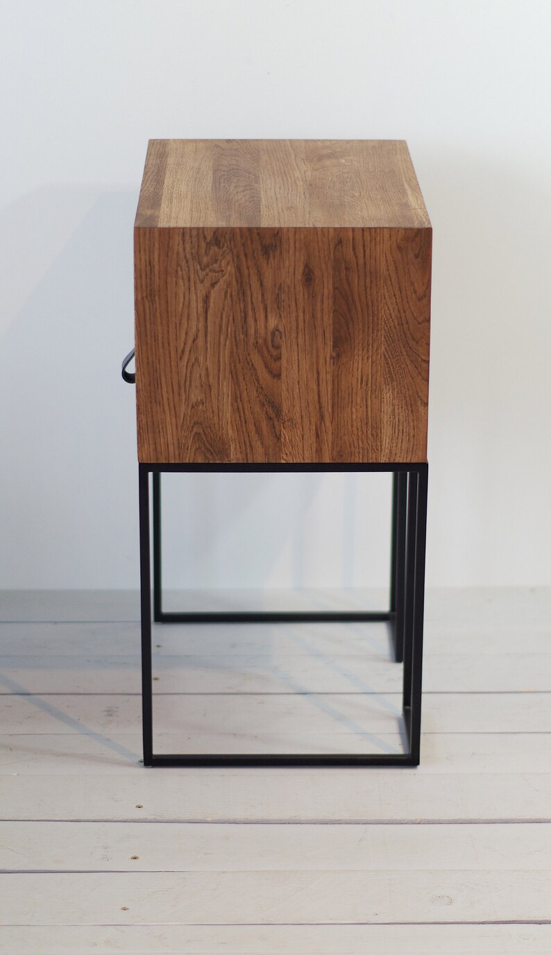 Industrial nightstands Mid Century Industrial Style bedside Solid oak and black finish metal legs Side table Bedside NO-ID-03-01 image 9