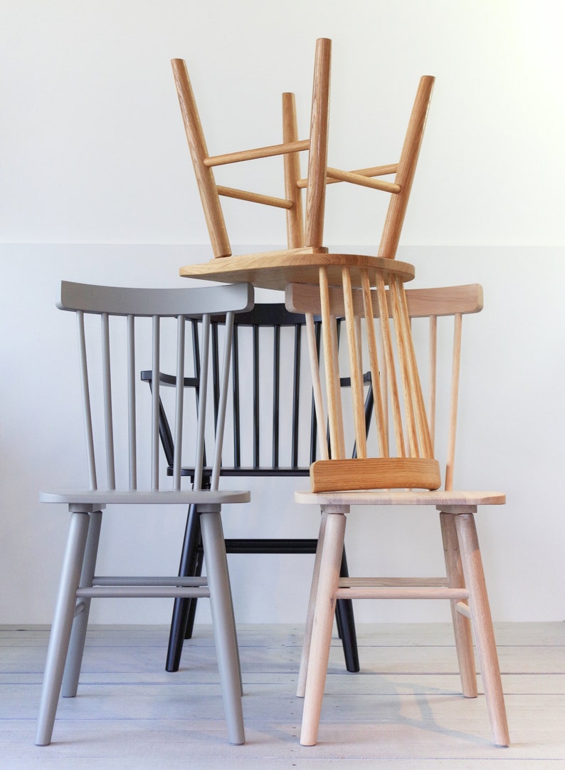 Set of Two Solid Birch Wooden Chairs Grey Scandinavian Etsy