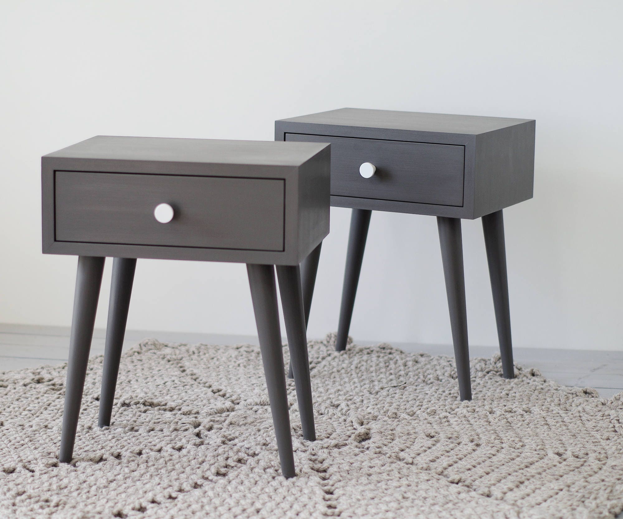 Gray Midcentury Nightstand Bedside Table With Drawer Etsy UK