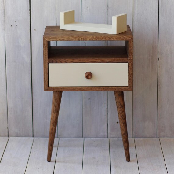 Solid Oak Nightstand Bedside Table With Drawer Mid Century Modern Nightstand Scandinavian Solid Oak Bedroom Furniture No 03 Es