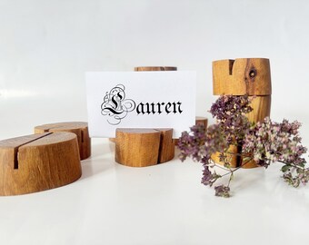 Set of 10 wooden oak card holder/ table card holders/ place card holders/ wedding place card holder/ party decor/ wedding decorations