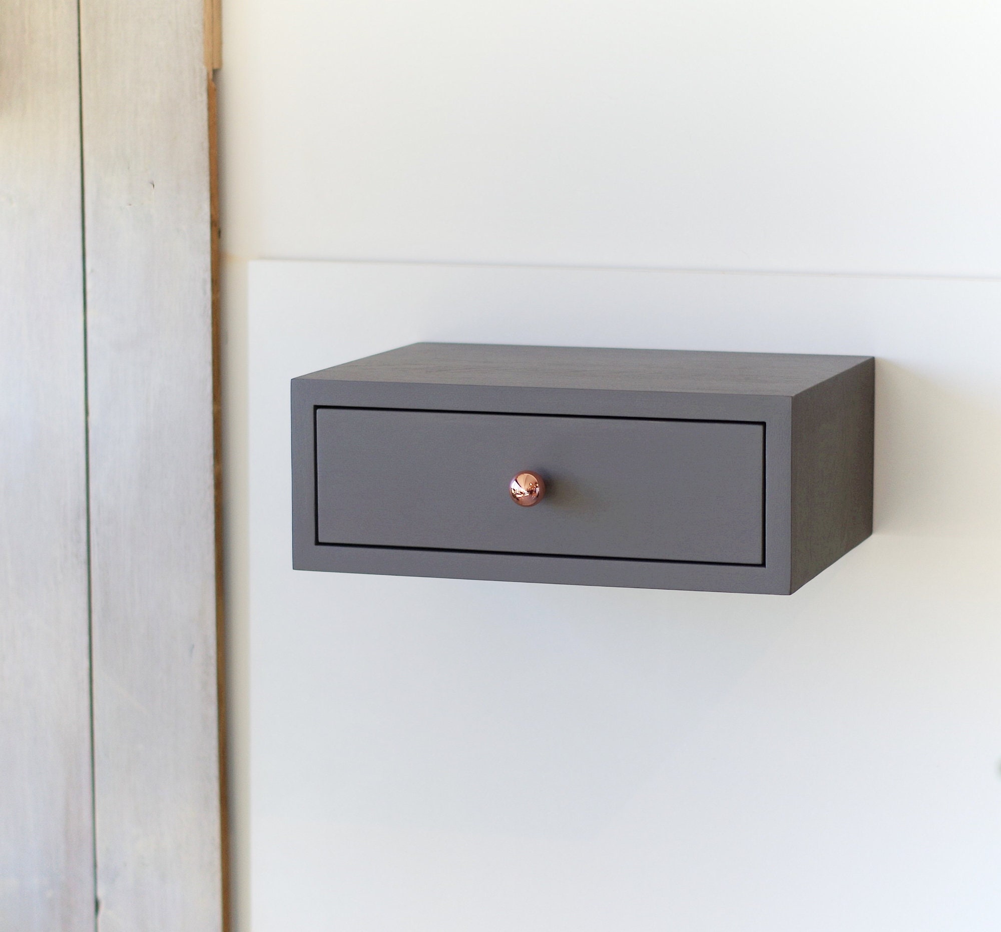 Grey Floating Nightstand With Drawer Oak Nightstand Mid Etsy Canada