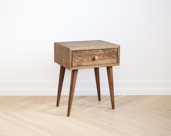 Smoked solid oak Bedside, Table with drawer, Mid Century Modern Furniture, Nightstand, Scandinavian Style, Bedroom furniture NO-02-ES