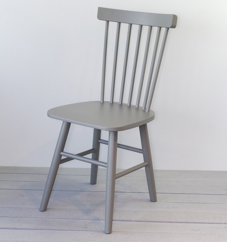 Set of Two Solid Birch Wooden Chairs Grey Scandinavian Etsy