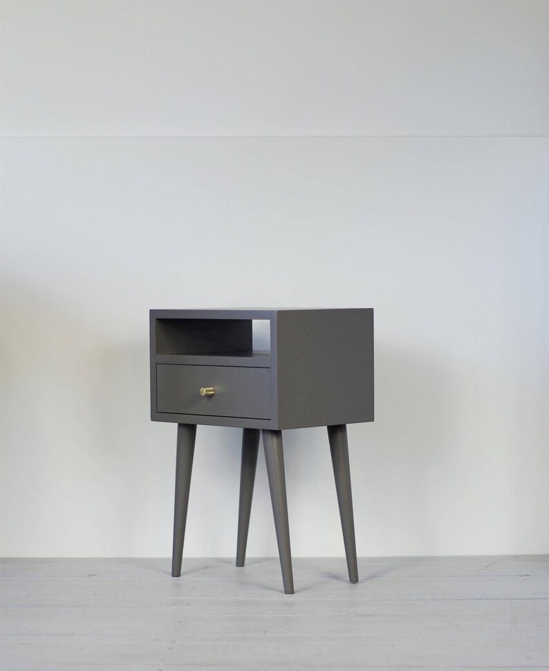 Grey solid oak nightstand Bedside table Bedroom furniture Etsy