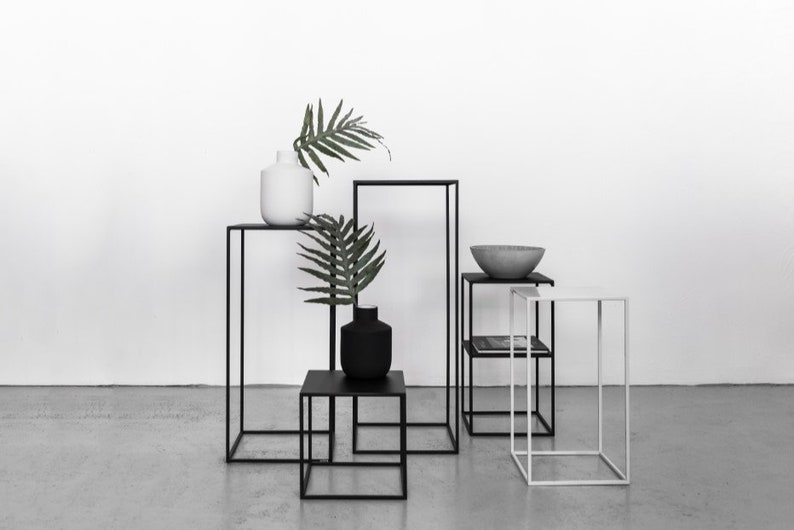 Metal Side Table Plant Stand Modern Accent Tables Minimalist Living Room Tall Narrow End