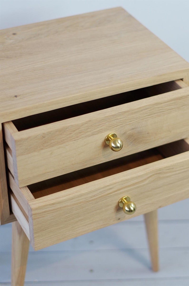 Oak White Oiled Nightstand Mid Century Modern Bedside Table Etsy