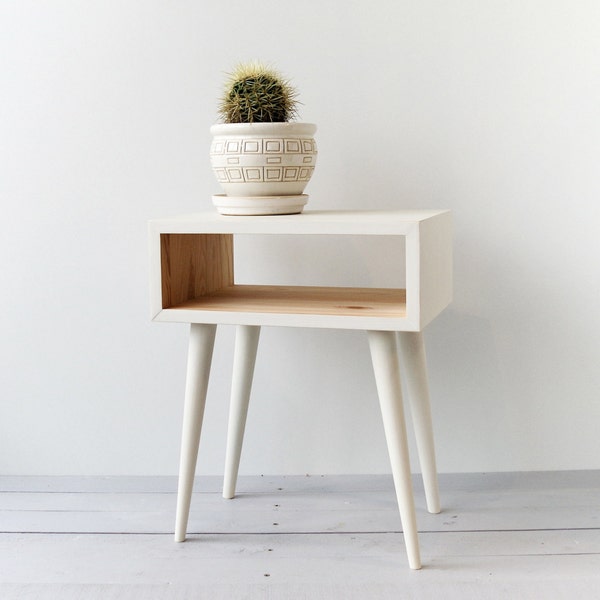 Bedside Table | White Nightstand | Mid Century Modern Furniture | Nightstand | Wood table | Scandinavian Style  ALD-0004W