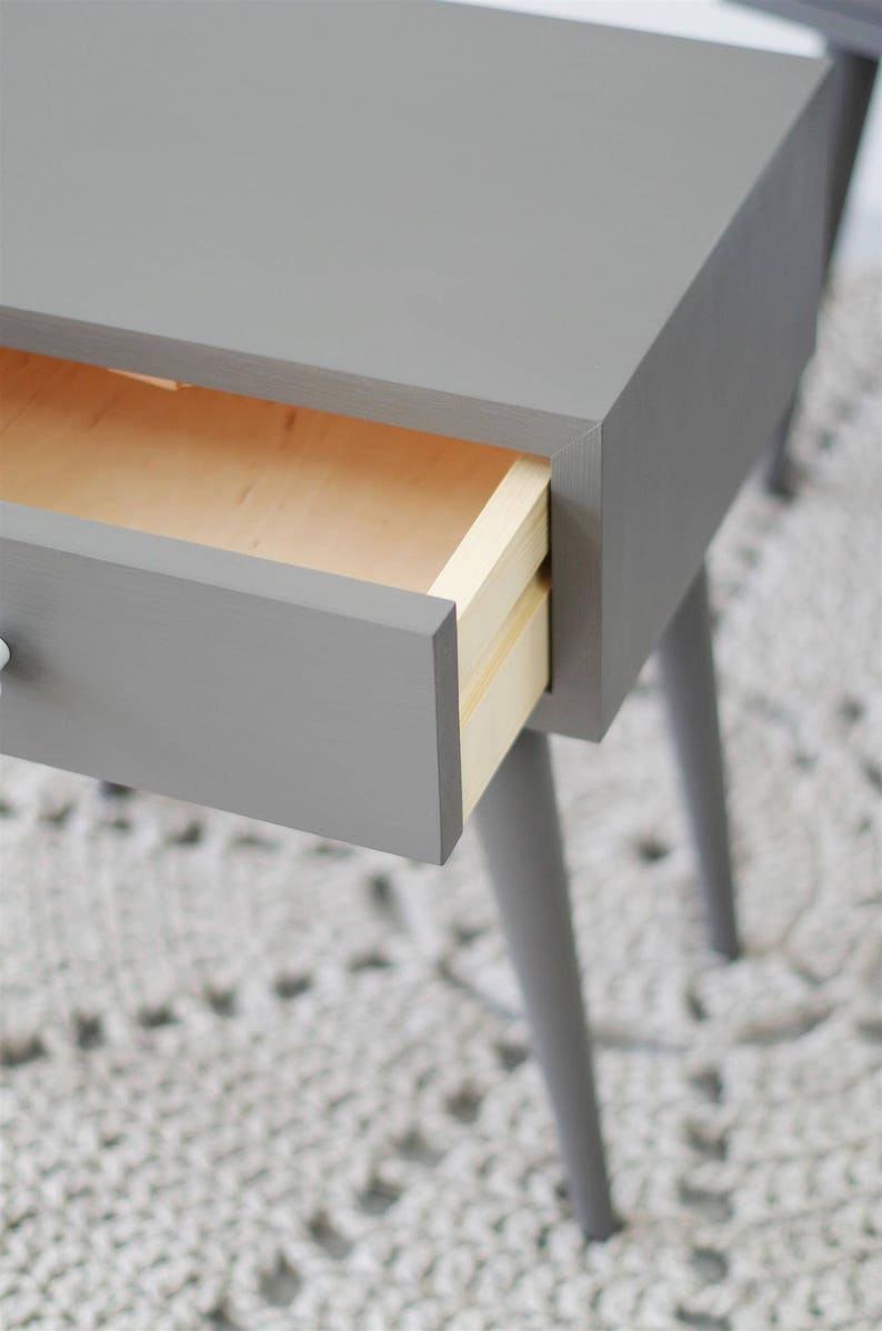Gray Midcentury Nightstand Bedside Table With Drawer Etsy