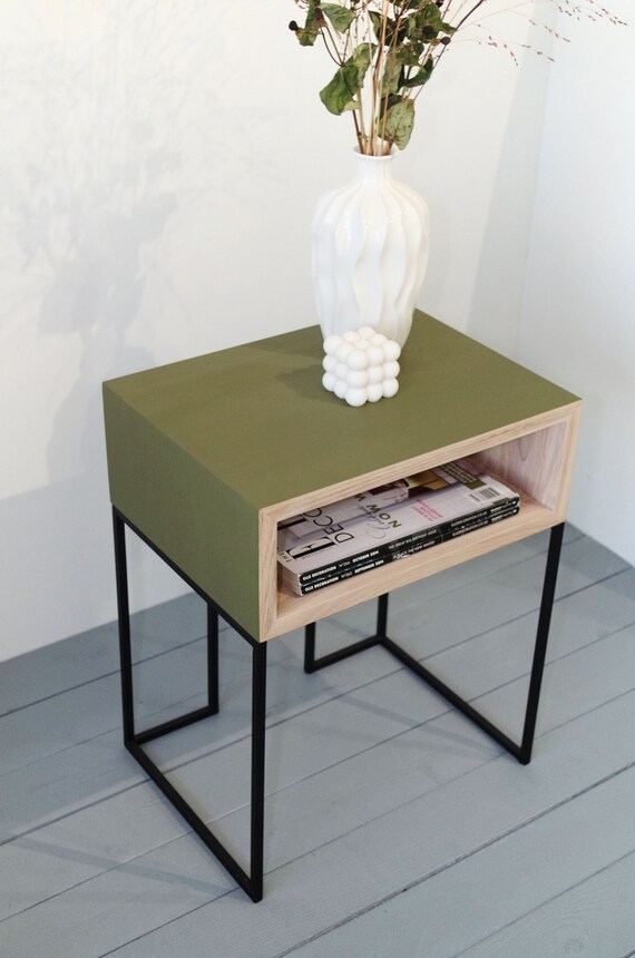 Wood nightstand 2024 with metal legs