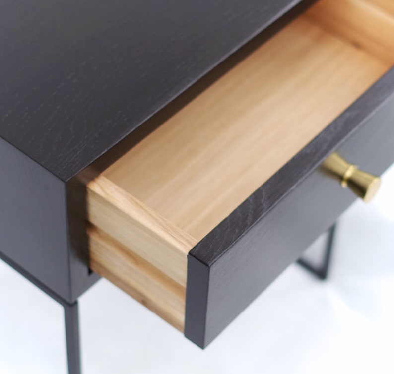 Black Bedside Table Mid Century Industrial Style Solid oak Etsy
