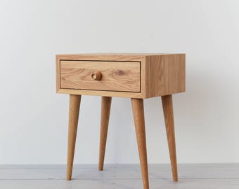Solid oak Nightstand natural oiled, Table with drawer, Mid Century Modern Furniture, Bedside, Bedroom furniture, Scandinavian style NO-02-EN