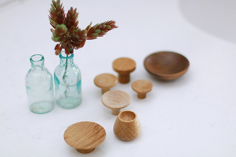 Solid Oak Walnut Drawer Pull Wooden Drawer Knobs Wooden Etsy