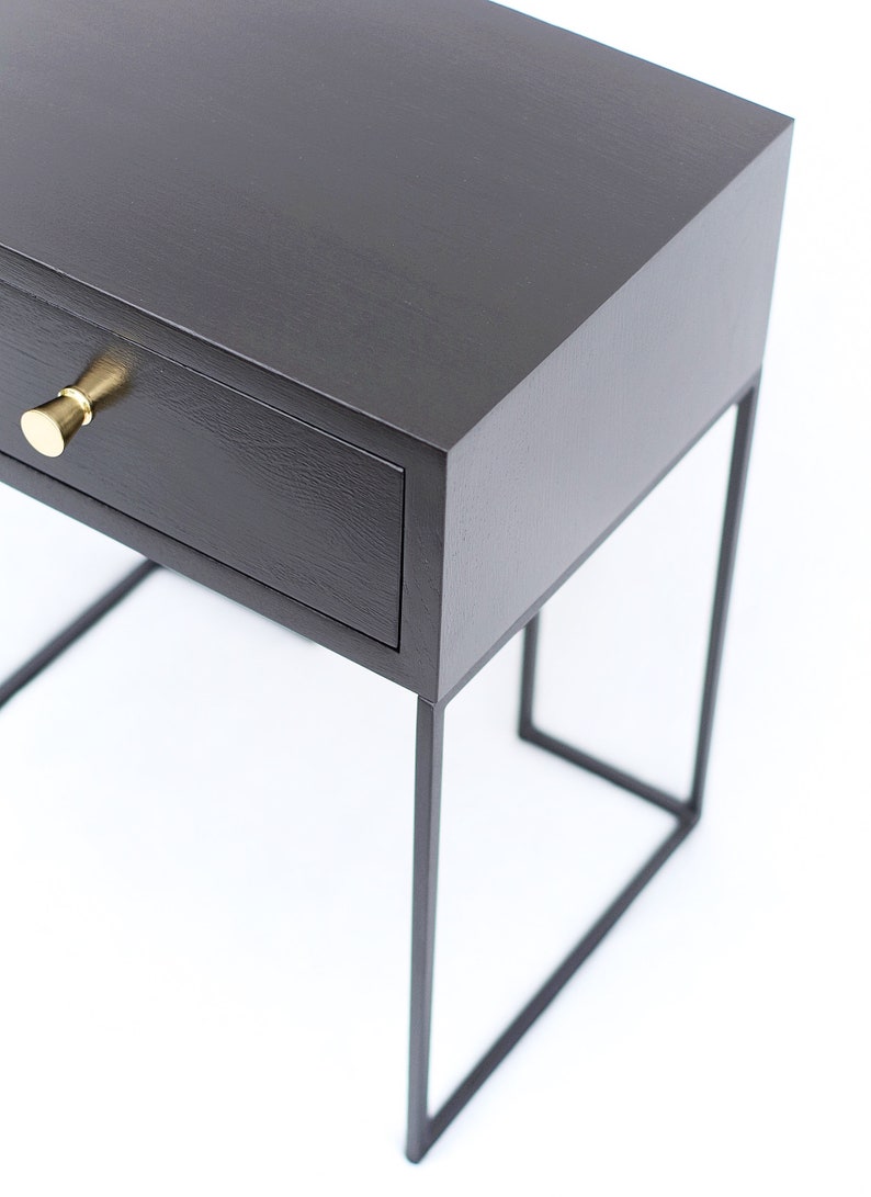 Black Bedside Table Mid Century Industrial Style Solid Oak Etsy