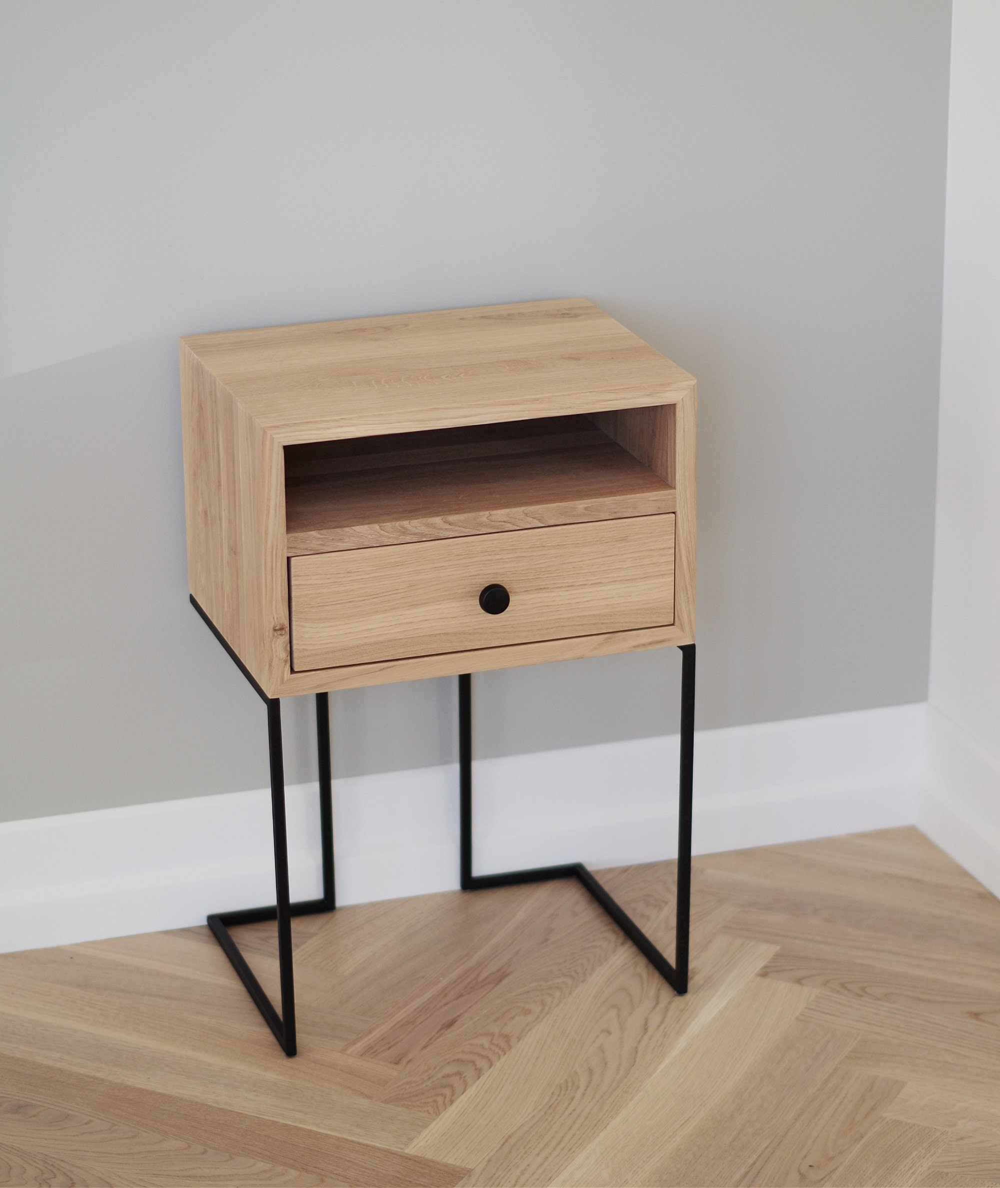 Modern Industrial Nightstand Modern Bedside Solid Oak Etsy