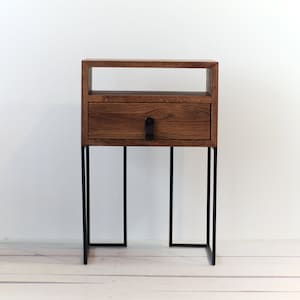 Industrial nightstands Mid Century Industrial Style bedside Solid oak and black finish metal legs Side table Bedside NO-ID-03-01 image 1