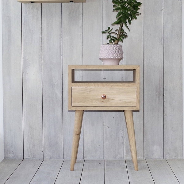 Ready to ship Solid Oak Bedside Table with drawer, Nightstand table, Bedroom furniture, natural wood furniture, Scandinavian Style NO-03-EH