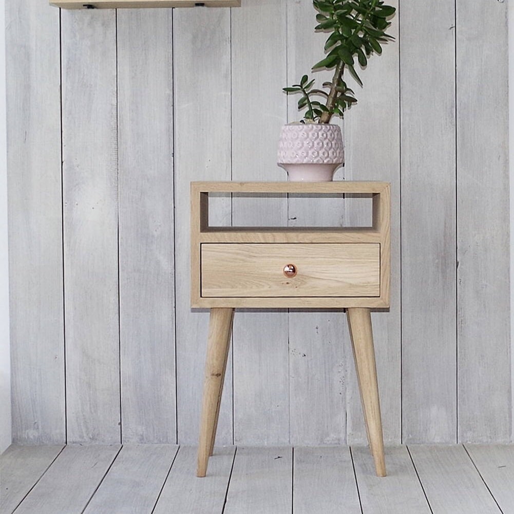 Natural wood bedside table best sale