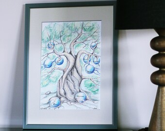 Family tree art / custom family tree / Personalized Gift / Colored pencils hand painted / Family tree for parents / anniversary gift parents