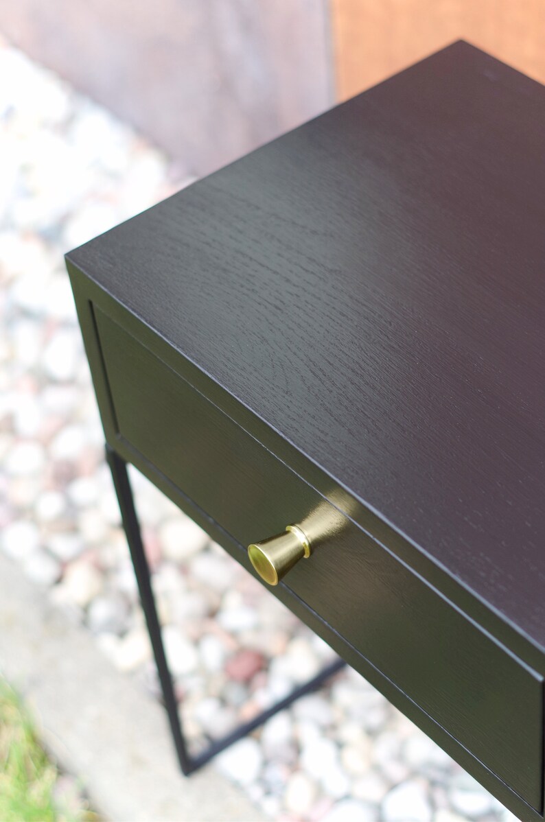 Black Bedside Table Mid Century Industrial Style Solid Oak Etsy