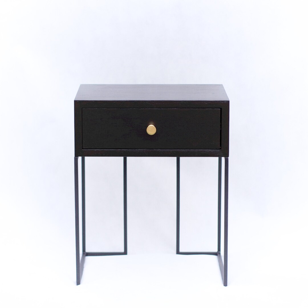 Black Bedside Table Mid Century Industrial Style Solid Oak Etsy