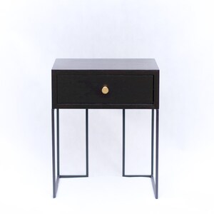 Black Bedside Table | Mid Century Industrial Style | Solid oak wood and black finish metal legs| Nightstand with Drawer NO-02-NB