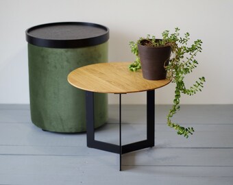 Small coffee table | natural oiled oak | round oak coffee table | oak wood furniture | metal legs table