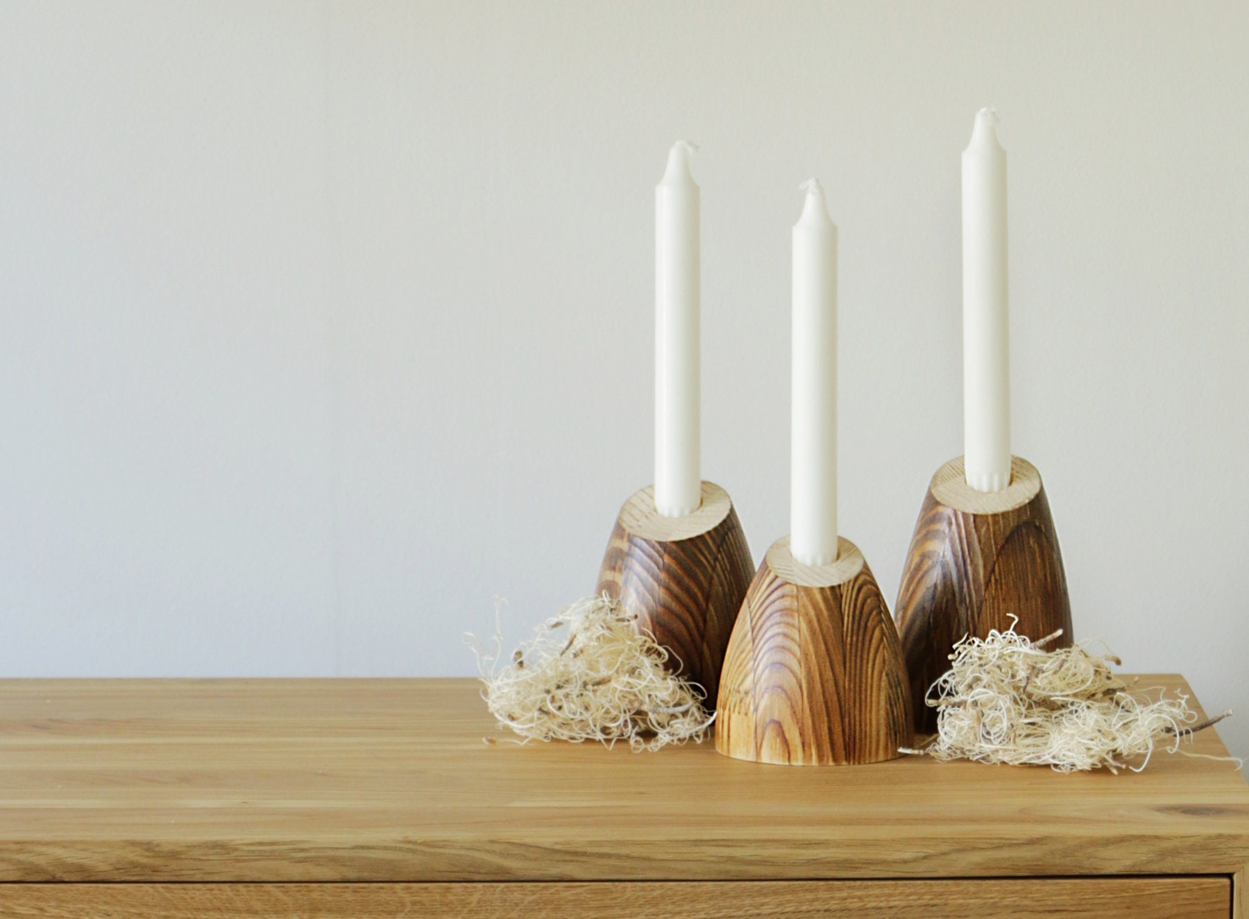 Set of 3 wooden candle holders candlestick holder Wedding