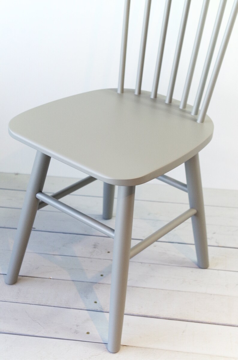 Set of Two Solid Birch Wooden Chairs Grey Scandinavian Etsy