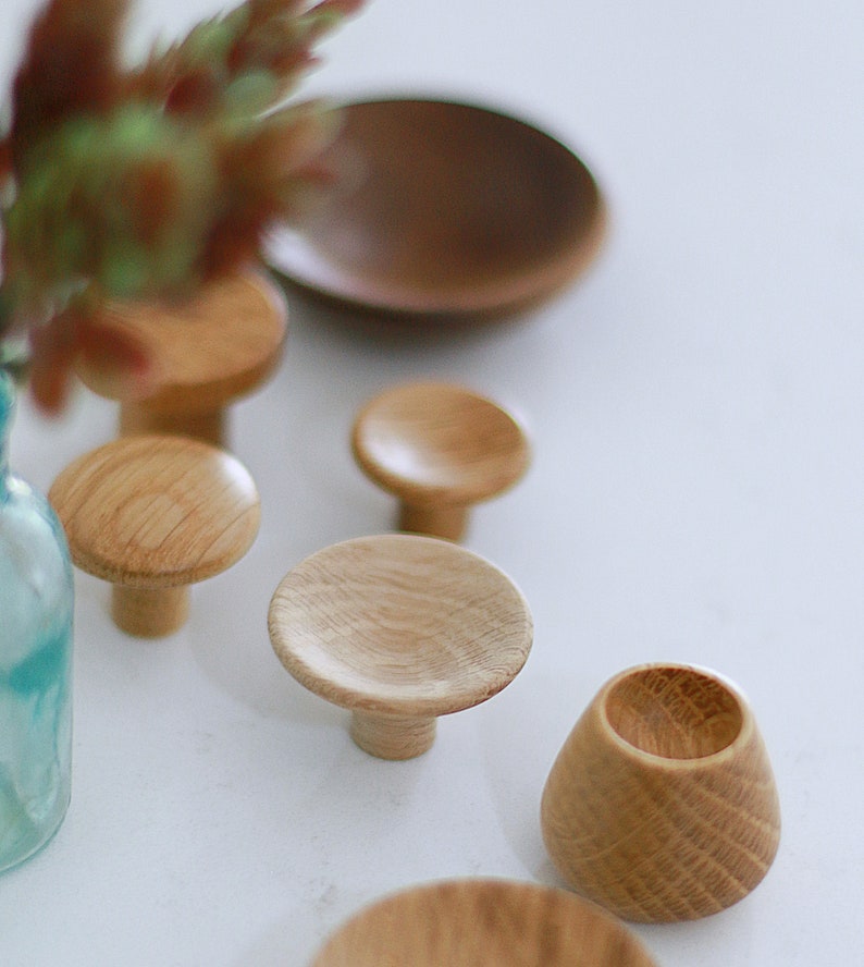 Solid Oak Walnut Drawer Pull Wooden Drawer Knobs Wooden Etsy