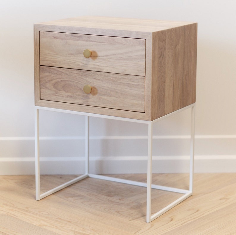 Modern Industrial nightstand Modern bedside Solid oak Etsy